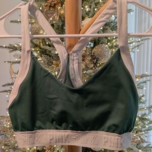 PINK Victoria's Secret Forest Green and White Sports Bra